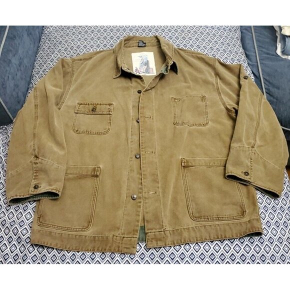 Vintage Levis X Dockers Coat Men's XL Denim Tick Jacket Mid Length Barn - Picture 1 of 16